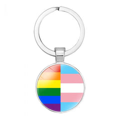 Rainbow & Transgender Flag Pride Keyring (Round)
