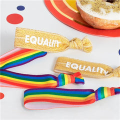 Gay Pride Rainbow Stripe and Gold Equality Wrist Bands