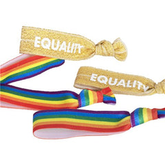 Gay Pride Rainbow Stripe and Gold Equality Wrist Bands