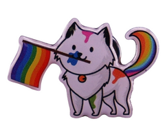 Gay Pride Cat With Rainbow Flag Pin